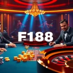 Experience the thrill of F168 as players engage in poker and roulette at a luxurious casino table.