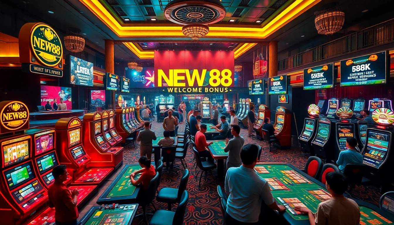Engaging scene of players at NEW88 online casino showcasing excitement and diversity in gambling.