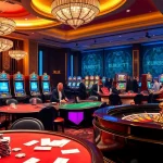 KUBET77 players enjoying thrilling casino games with colorful slot machines and poker tables.