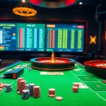 Engaging scene showcasing FC88, featuring casino tables, vibrant roulette wheels, and colorful poker chips.