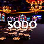 SODO casino table showcasing professional gameplay, vibrant slot machines, and poker chips.