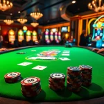 Players engaging in high-stakes poker at a luxurious casino table themed around KP 88.