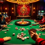 High-stakes poker action at a casino featuring 88i themed chips and glamorous ambiance.