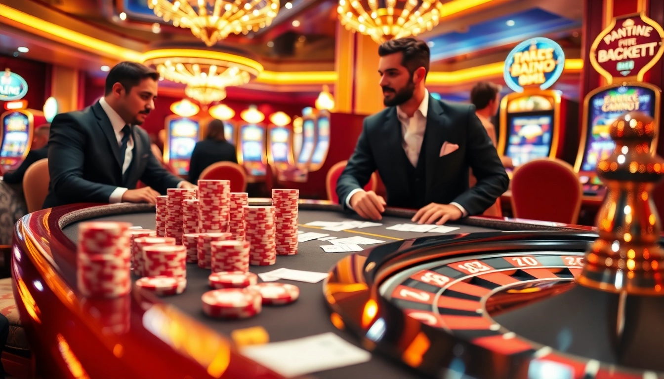Exciting scene of casino gambling featuring MK 8 betting action with poker chips and roulette wheel.