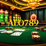 Experience the thrill of gambling at ALO789 with poker chips and vibrant slot machines.