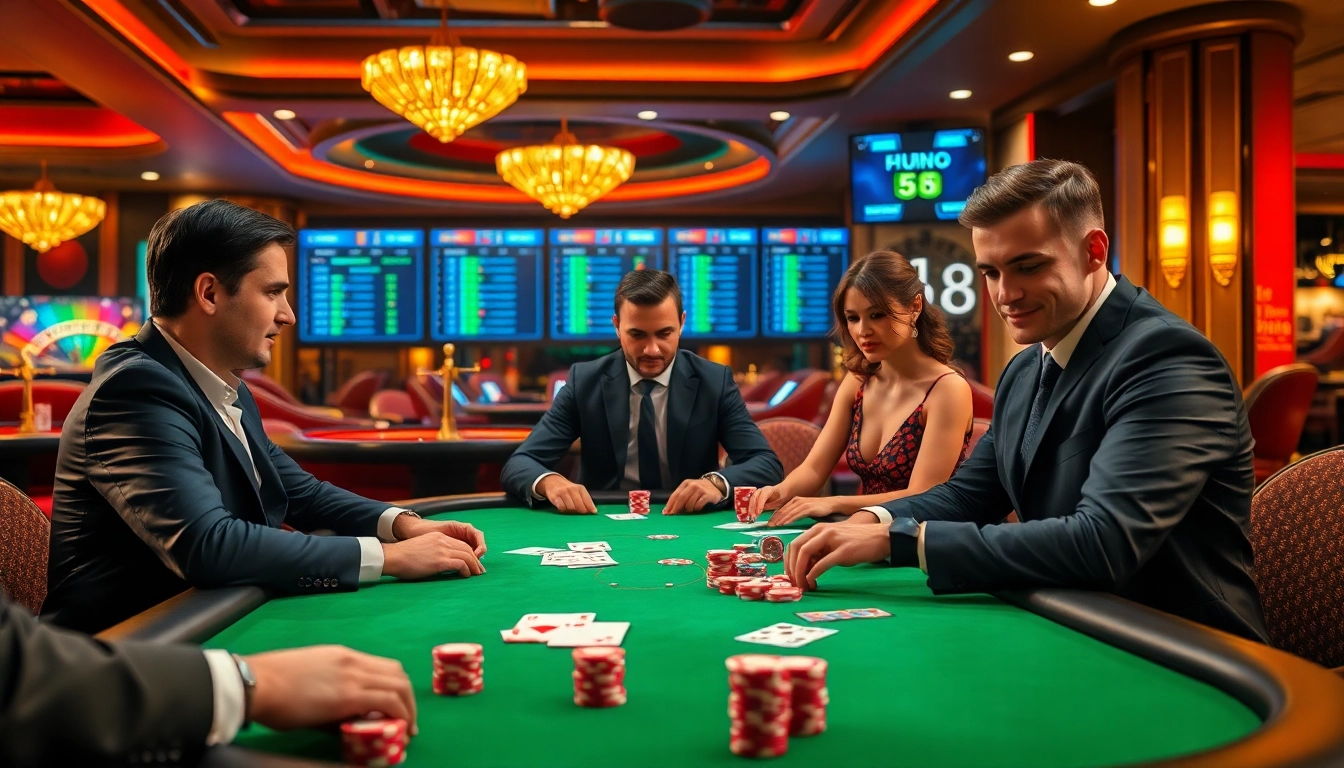 Intense poker moments at a luxury casino, featuring vibrant action and J8 betting elements.