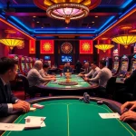 Players enjoying poker and slot machines at 789club casino, highlighting excitement and luxury.