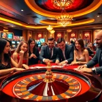Players enjoying poker at hit-club.games casino, with vibrant tables and lively atmosphere.