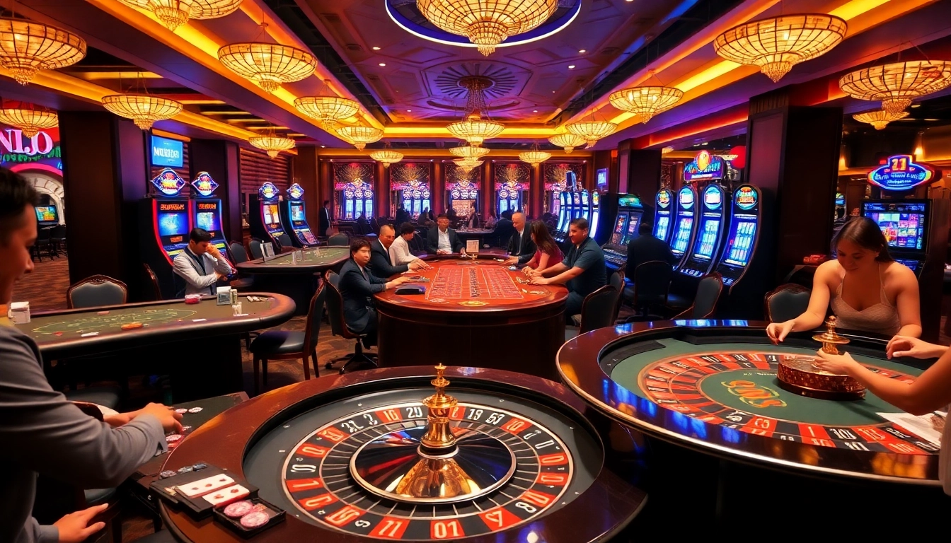 KJC players enjoying high-stakes poker at an upscale casino table with vibrant chips.