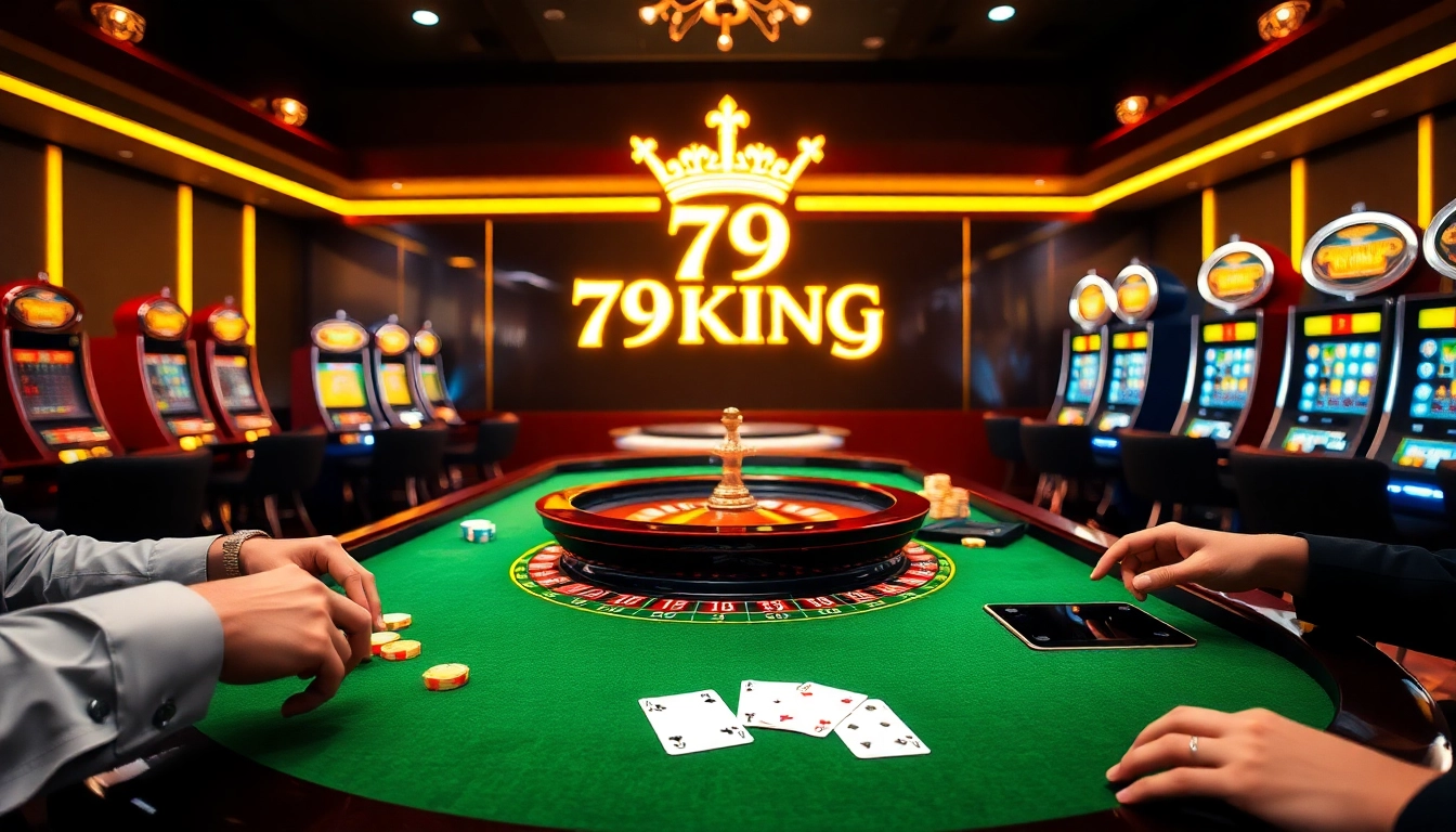 Experience thrilling gameplay at 79King's luxurious casino with poker chips and roulette.