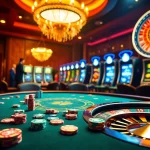 Experience thrilling gambling action at https://xx88.day/ with a luxurious poker table and vibrant roulette wheel.