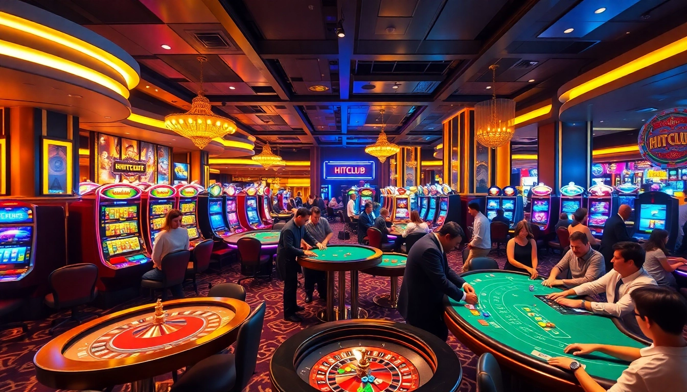 Experience the thrilling ambiance of HITCLUB with vibrant casino games and players in action.