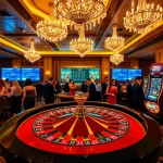 Exciting casino scene featuring a roulette wheel, poker table, and vibrant slot machine on the Homepage.