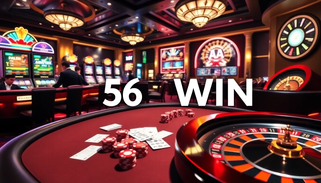 Experience the thrill of 56 WIN with vibrant casino visuals and elite gaming elements.