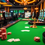 Engaging scene of high-stakes gambling at Kp88.com with poker chips and roulette wheels.