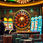 Winning players enjoying the SLOTS8 slot machines in a glamorous casino setting.