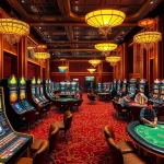 Excited players engaging in a thrilling PG88 casino gaming experience with vibrant slot machines and poker tables.