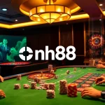 Players enjoying nh88 casino games at a vibrant poker table in a luxurious setting.