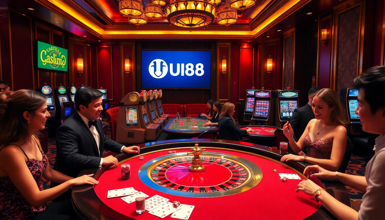 Experience thrilling gaming at UU88's luxurious casino tables with vibrant atmosphere