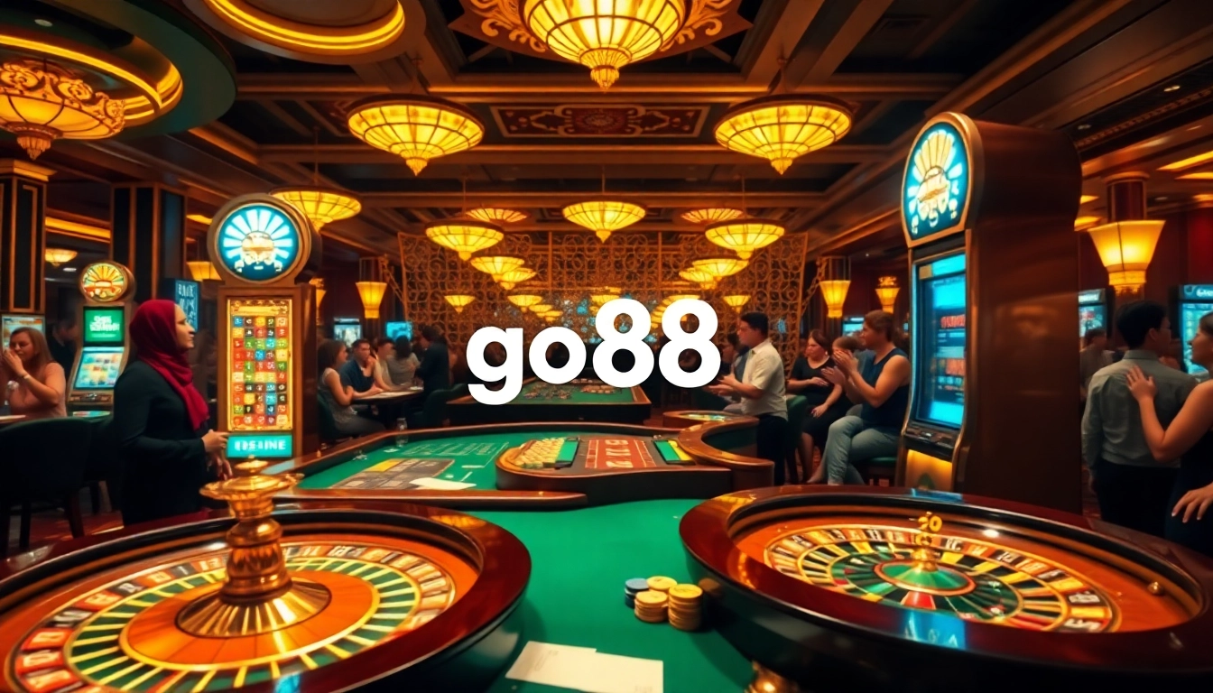 Experience the thrill of go 88 at a luxurious casino table with vibrant chips and roulette wheels.