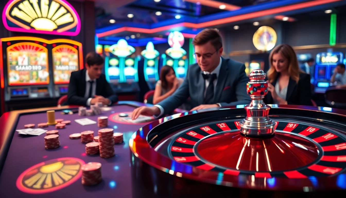 Experience the thrill of 8kbet in an online casino with engaging players and vibrant gaming elements.