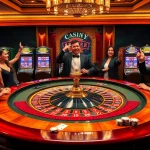 Players celebrating wins at a luxurious casino table highlighting the essence of lucky.win.