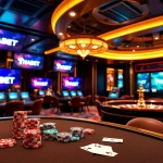 Experience the thrill of THABET's casino gaming with vibrant tables and professional ambiance.