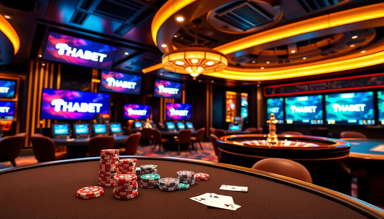 Experience the thrill of THABET's casino gaming with vibrant tables and professional ambiance.