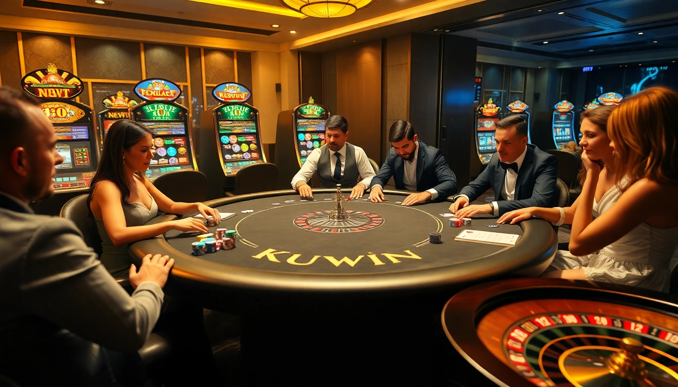Kuwin poker table game with players and vibrant casino atmosphere