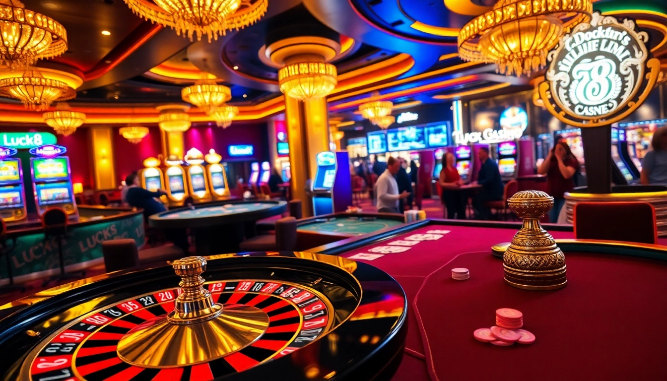 Experience the thrilling action at Luck8 casino with vibrant roulette tables and excited players.