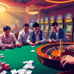 Captivating casino atmosphere featuring poker and slot machines, highlighting MB66 as a winning strategy.