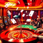 Vibrant online gambling scene featuring players at https://kuwin1.club/ with slot machines, roulette, and digital betting.