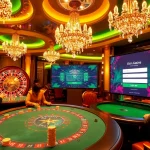 Login screen integrated in a luxurious casino setting with poker players and roulette wheel.