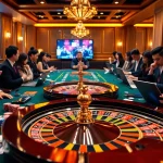 Experience the thrill of gg88 live with players at an elegant casino table filled with vibrant chips and cards.