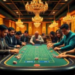 Tai xỉu MD5 gaming table with players excitedly placing bets in a luxurious casino environment.