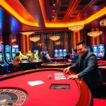 Engaging scene of luxury gambling at PUB88 with players at casino tables and vibrant slot machines.