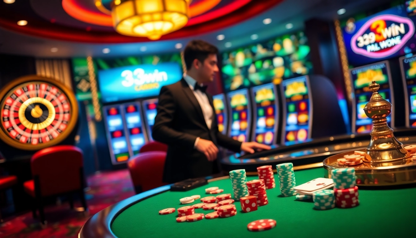 Experience high-stakes action at 33win com 9 with vibrant casino elements and professional gaming setup.