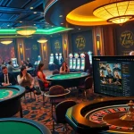 Exciting casino action at 79King featuring poker tables and roulette wheels in a vibrant setting.