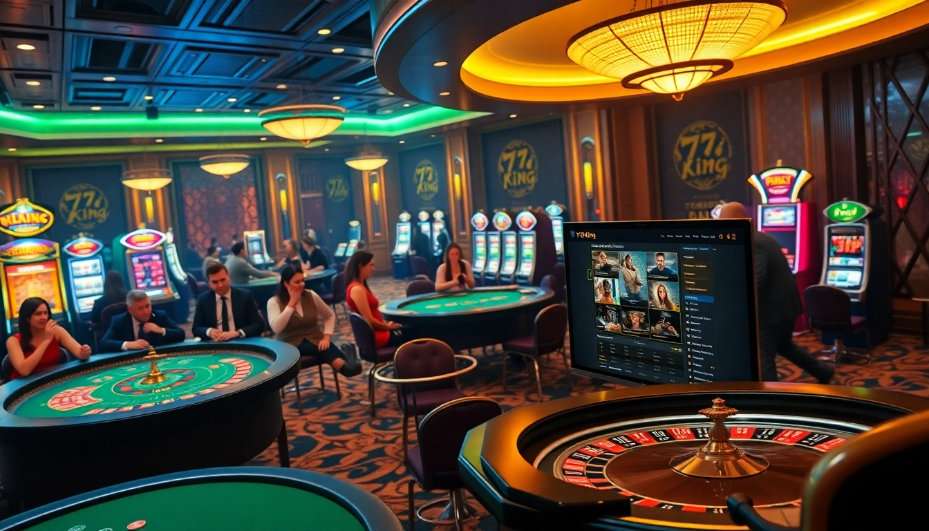 Exciting casino action at 79King featuring poker tables and roulette wheels in a vibrant setting.