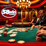 Exciting poker game experience with professional setups at 58win casino, highlighting cards and chips.