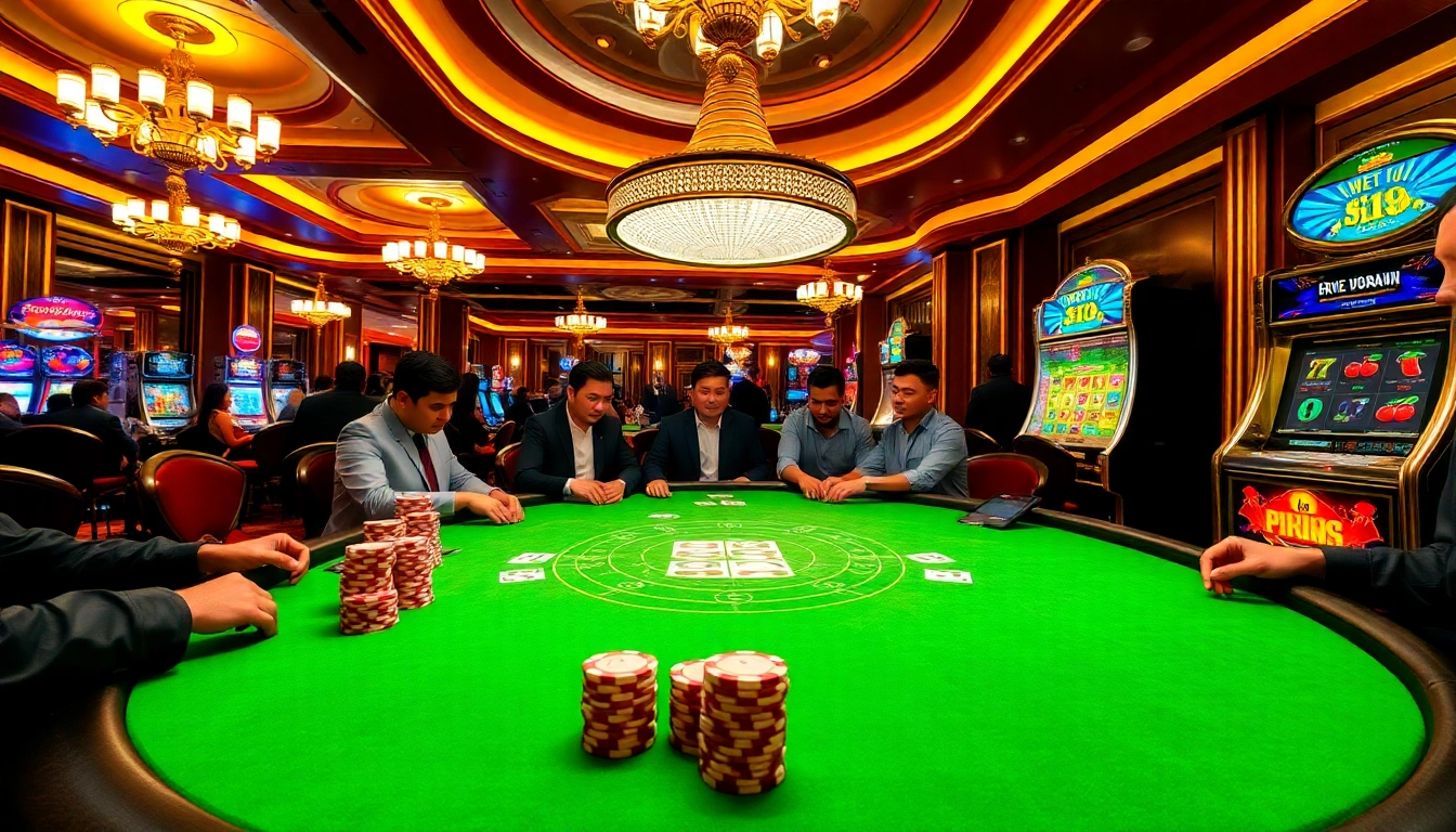 Engaged players strategize at the mb 88 poker table in a luxurious casino setting.