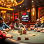 Exciting players strategizing at a dn88 poker table in a luxurious casino atmosphere.