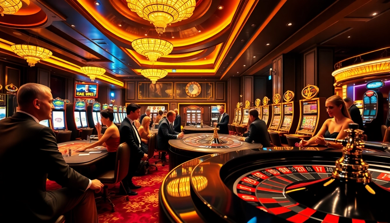 Players enjoying games at sunwin's luxurious casino tables with chips and cards in play.