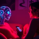 Engaging scene of NSFW AI chat interaction showcasing emotional depth and playful connection.