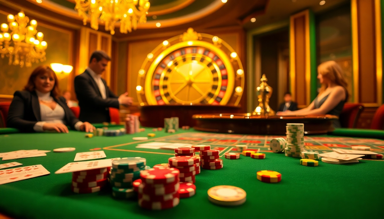 Experience the thrilling ambiance of sunwin casino games with vibrant tables and players engaged in action.