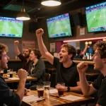 Fans enjoying the excitement of sports betting at https://xoilac.now/ during a live football match, showcasing vibrant atmosphere.