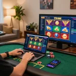 Engaging with TX 666 online gaming interface on a cozy setup, showcasing strategic casino experiences.