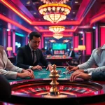 Experience the thrilling atmosphere of NHÀ CÁI S8 with professional gamblers at a vibrant casino.