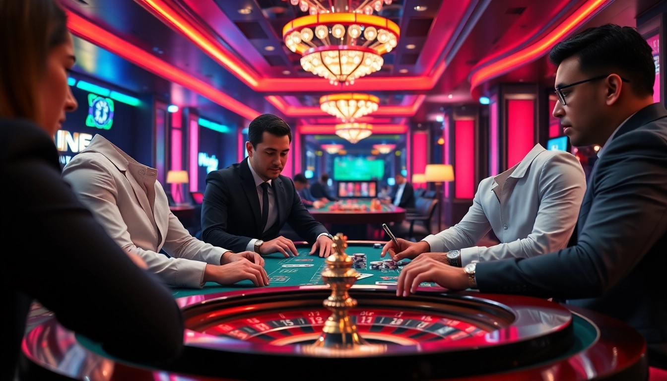 Experience the thrilling atmosphere of NHÀ CÁI S8 with professional gamblers at a vibrant casino.