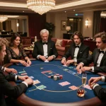Chương trình VIP Club KO66 showcased in an upscale poker game with elite players in a luxurious setting.